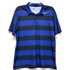 Nike Golf Standard Fit Dri Graphic Polo Shirt XL Blue Black Striped Logo Sports